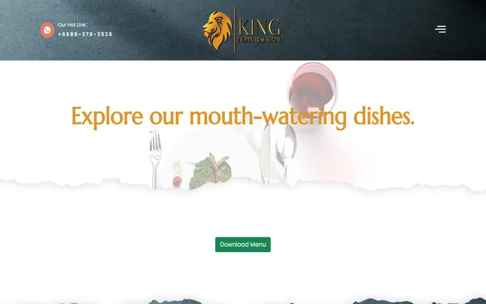 Screenshot of the King Indian Restaurant website
