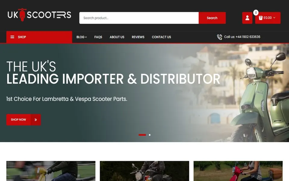 Screenshot of the UK Scooters website